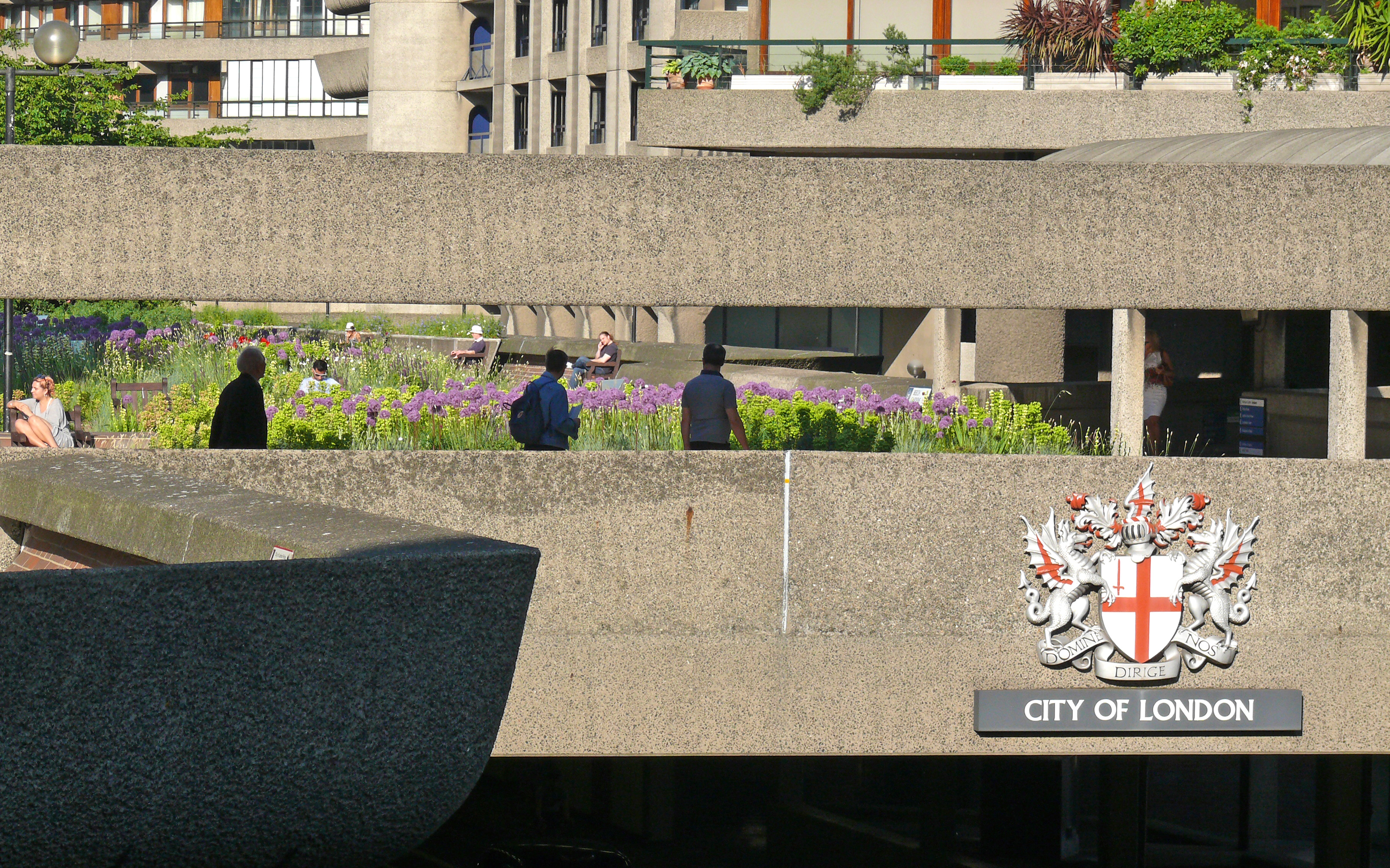 Beech Gardens provide recreational green space in the City of London. View onto a roof garden in London